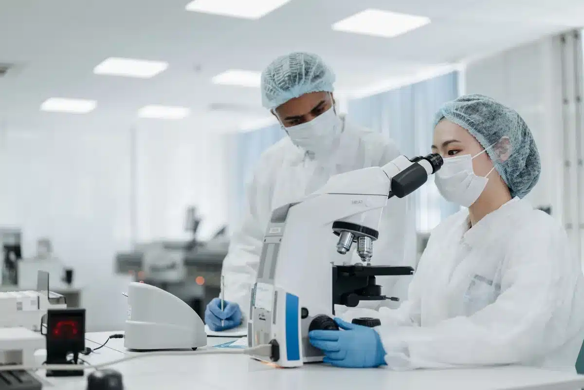Cellule immunitarie T e natural killer attivate sotto microscopio, con marcatori molecolari di funzione citotossica