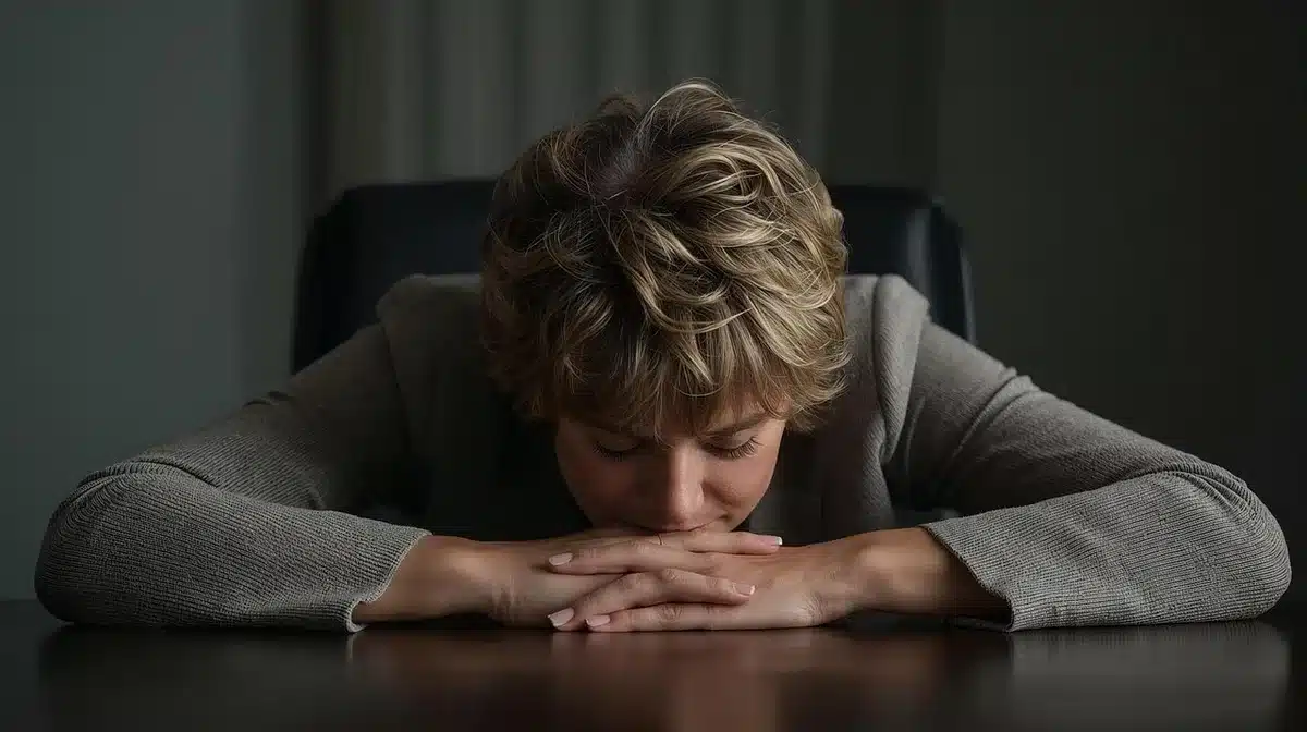 Persona seduta con le mani sul viso, stanchezza e insonnia